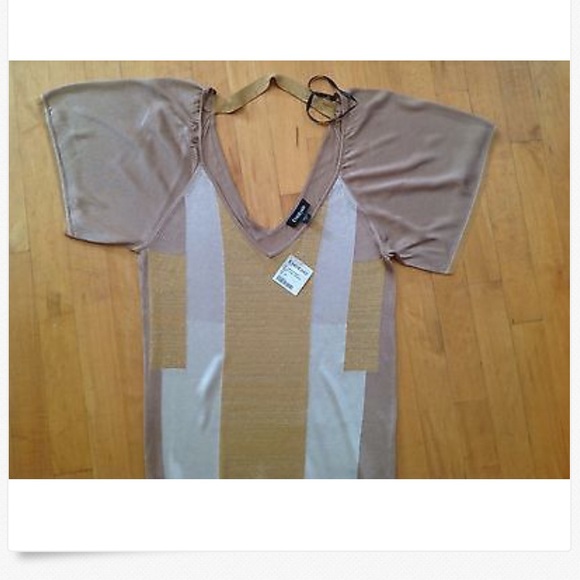 Bebe Women's Gold 24K V- Neck Dress Size Small New - Picture 5 of 8